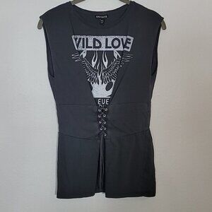 Express Wild Love Graphic Lace Up T-Shirt Size S Gray Grunge Y2K Goth Streetwear